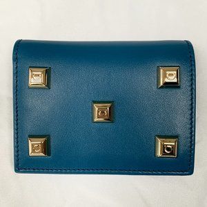 Salvatore Ferragamo Studded Card Case Wallet Blue NEW IN BOX